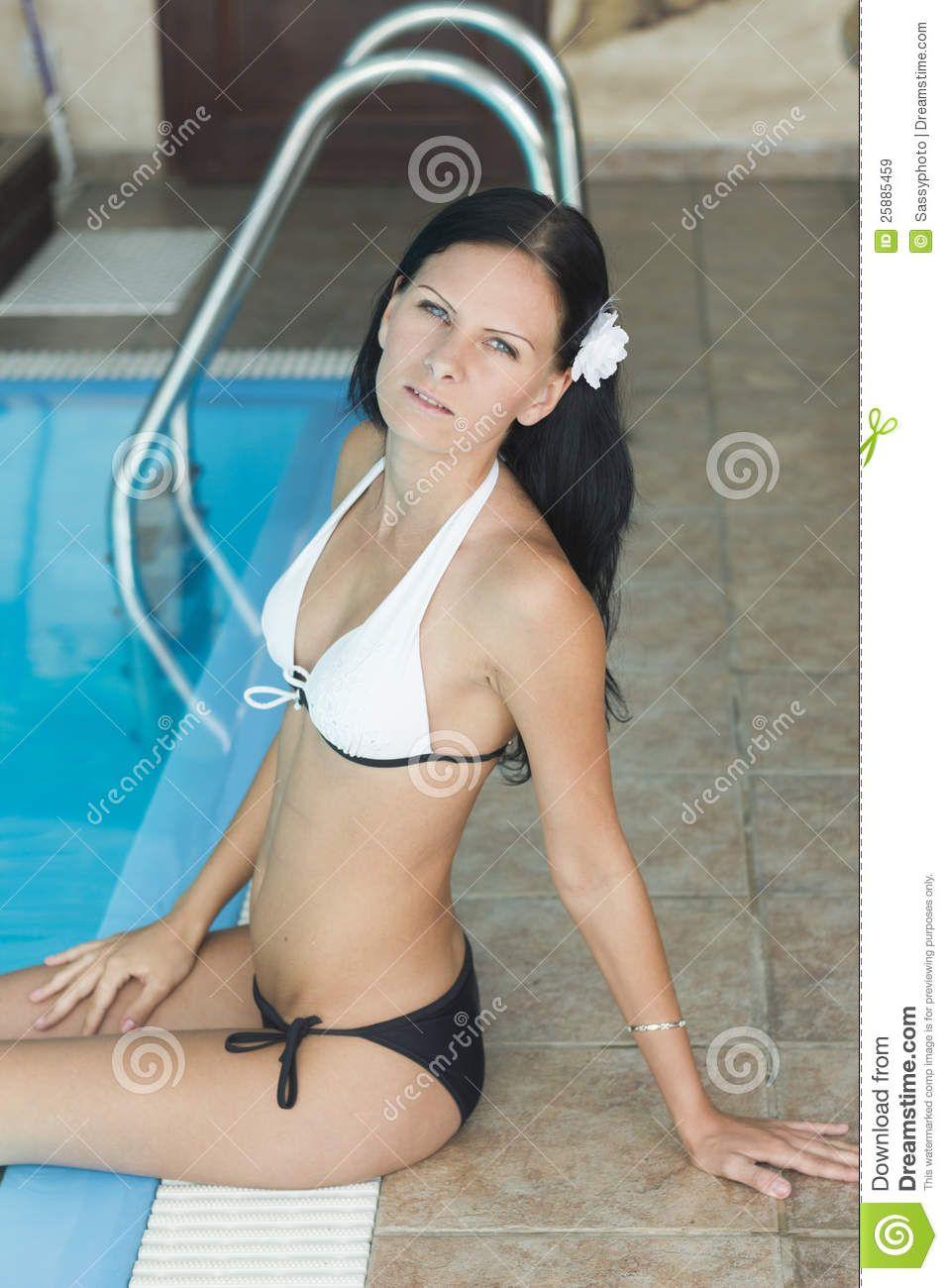 Black haired teen in bikini