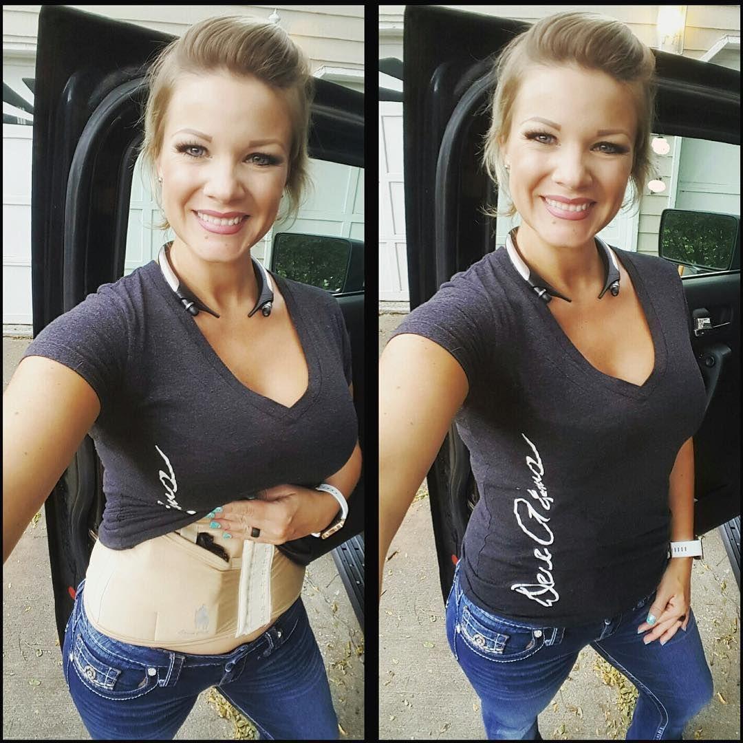 Girls with concealed pistol