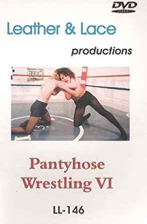 Leather and lace pantyhose wrestling