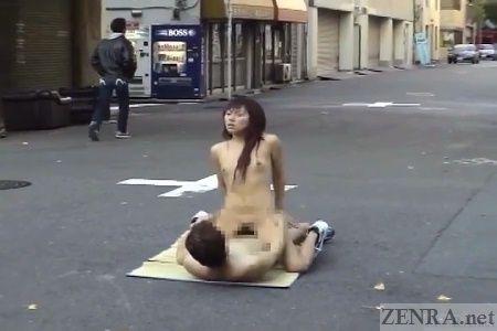 Naked couple sex in street