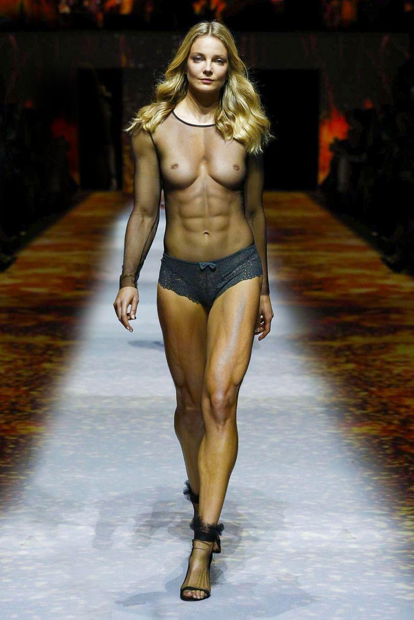 Almost nude models on the runway