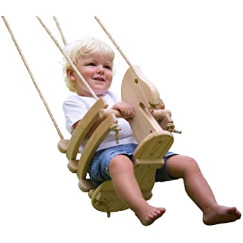 Red L. reccomend Happy man vigorously swinging baby