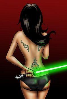 Naked women dressed as jedi